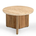 Pawnee - Modern Travertine Marble + Wood Round End Table