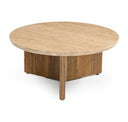 Pawnee - Modern Travertine Marble + Wood Round End Table