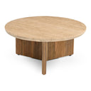 Pawnee - Modern Travertine Marble + Wood Round Coffee Table
