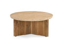 Pawnee - Modern Travertine Marble + Wood Round Coffee Table