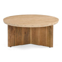 Pawnee - Modern Travertine Marble + Wood Round Coffee Table