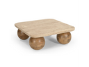 Seadrift - Modern Travertine Marble + Wood Square Coffee Table