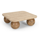 Seadrift - Modern Travertine Marble + Wood Square Coffee Table