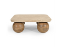 Seadrift - Modern Travertine Marble + Wood Square Coffee Table