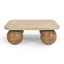 Seadrift - Modern Travertine Marble + Wood Square Coffee Table