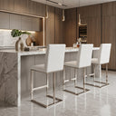 Frankie - Modern White Vegan Leather + Stainless Steel Counter Chair