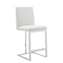 Frankie - Modern White Vegan Leather + Stainless Steel Counter Chair