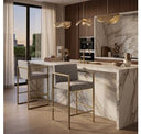 Suzanne - Modern Grey Fabric + Antique Brass Dining Chair
