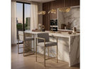 Suzanne - Modern Grey Fabric + Antique Brass Counter Chair