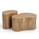 Matador - Modern Travertine Marble + Wood Freeform Coffee Table Set