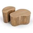 Matador - Modern Travertine Marble + Wood Freeform Coffee Table Set