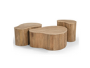 Matador - Modern Travertine Marble + Wood Freeform Coffee Table Set