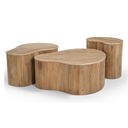Matador - Modern Travertine Marble + Wood Freeform Coffee Table Set