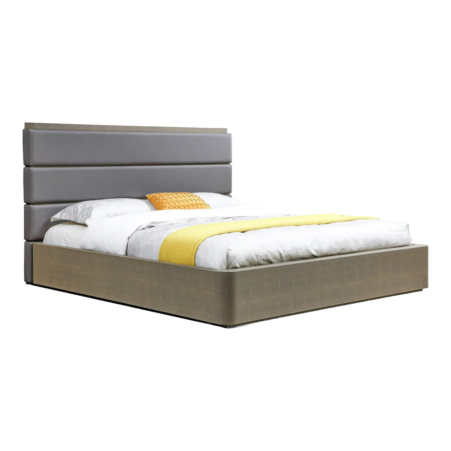 Lois - Modern Grey Leather & Beige Shagreen Bedroom Set