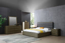 Lois - Modern Grey Leather & Beige Shagreen Bedroom Set