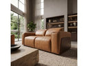 Sandstone - Modern Brown Leather Loveseat w/ 2 Electric Recliners