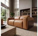 Sandstone - Modern Brown Leather Sofa w/ 2 Electric Recliners