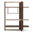 Denali - Mid-Century Modern Walnut + Tea Glass + Gold Right-Facing Shelf