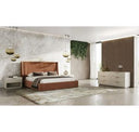 Roma + Lago - Modern Burnt Orange Velvet + Faux Travertine Bed + Nightstands Set