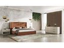 Roma + Lago - Modern Burnt Orange Velvet + Faux Travertine 4-Piece Bedroom Set