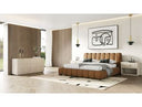 Harris + Roma - Modern Brown Fabric + Faux Travertine 4-Piece Bedroom Set