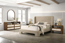 Emilio - Modern Beige Fabric + Burlap + Walnut 4-Piece Bedroom Set
