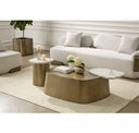 Rainier - Contemporary Off-White Fabric + Antique Brass Bench w/ Tray Table