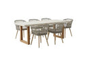 Cascais - Outdoor Grey + Faux Travertine + Eucalyptus Dining Table Set