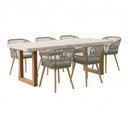 Cascais - Outdoor Grey + Faux Travertine + Eucalyptus Dining Table Set