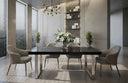 Skyline + Cora - Modern Black Crocodile + Grey Fabric & Leatherette Dining Set