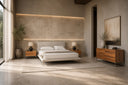 Bergeron + Lorenzo - Contemporary Cream Fabric + Light Oak 4-Piece Bedroom Set