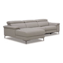 Meidas - Modern Light Grey Leather Sectional Sofa + 2 Recliners - Left Facing Chaise