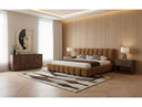 Harris + Roma - Modern Brown Fabric + Walnut 4-Piece Bedroom Set