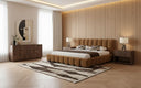 Harris + Roma - Modern Brown Fabric + Walnut 4-Piece Bedroom Set