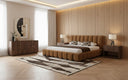 Harris + Roma - Modern Brown Fabric + Walnut 4-Piece Bedroom Set