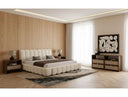 Harris + Emilio - Modern Off-White Fabric + Burlap + Walnut 4-Piece Bedroom Set