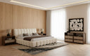 Harris + Emilio - Modern Off-White Fabric + Burlap + Walnut 4-Piece Bedroom Set