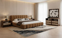 Harris + Emilio - Modern Brown Fabric + Burlap + Walnut 4-Piece Bedroom Set