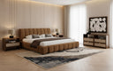 Harris + Emilio - Modern Brown Fabric + Burlap + Walnut 4-Piece Bedroom Set