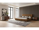 Harris + Palermo - Modern Brown Fabric + Faux Concrete & Walnut 4-Piece Bedroom Set