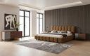 Harris + Palermo - Modern Brown Fabric + Faux Concrete & Walnut 4-Piece Bedroom Set