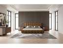 Harris + Palermo - Modern Brown Fabric + Faux Concrete & Walnut 4-Piece Bedroom Set