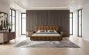 harris + palermo - modern brown fabric + faux concrete & walnut 4-piece bedroom set