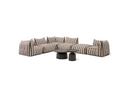 Lanuza - Outdoor Brown + White Stripe Fabric 8-Piece Modular Sectional Sofa Set
