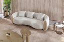 Glimpse - Modern White & Brown Fabric + Antique Brass Sofa