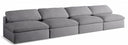 Serene 156" Linen Textured Fabric Upholstered Deluxe Comfort 4pc. Armless Modular Sofa - Grey