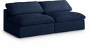 Serene 78" Linen Textured Fabric Upholstered Deluxe Comfort 2pc. Armless Modular Sofa - Blue