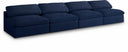 Serene 156" Linen Textured Fabric Upholstered Deluxe Comfort 4pc. Armless Modular Sofa - Blue