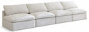 Plush 140" Velvet Upholstered Standard Comfort 4pc. Armless Modular Sofa - Cream