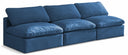 Plush 105" Velvet Upholstered Standard Comfort 3pc. Armless Modular Sofa - Blue